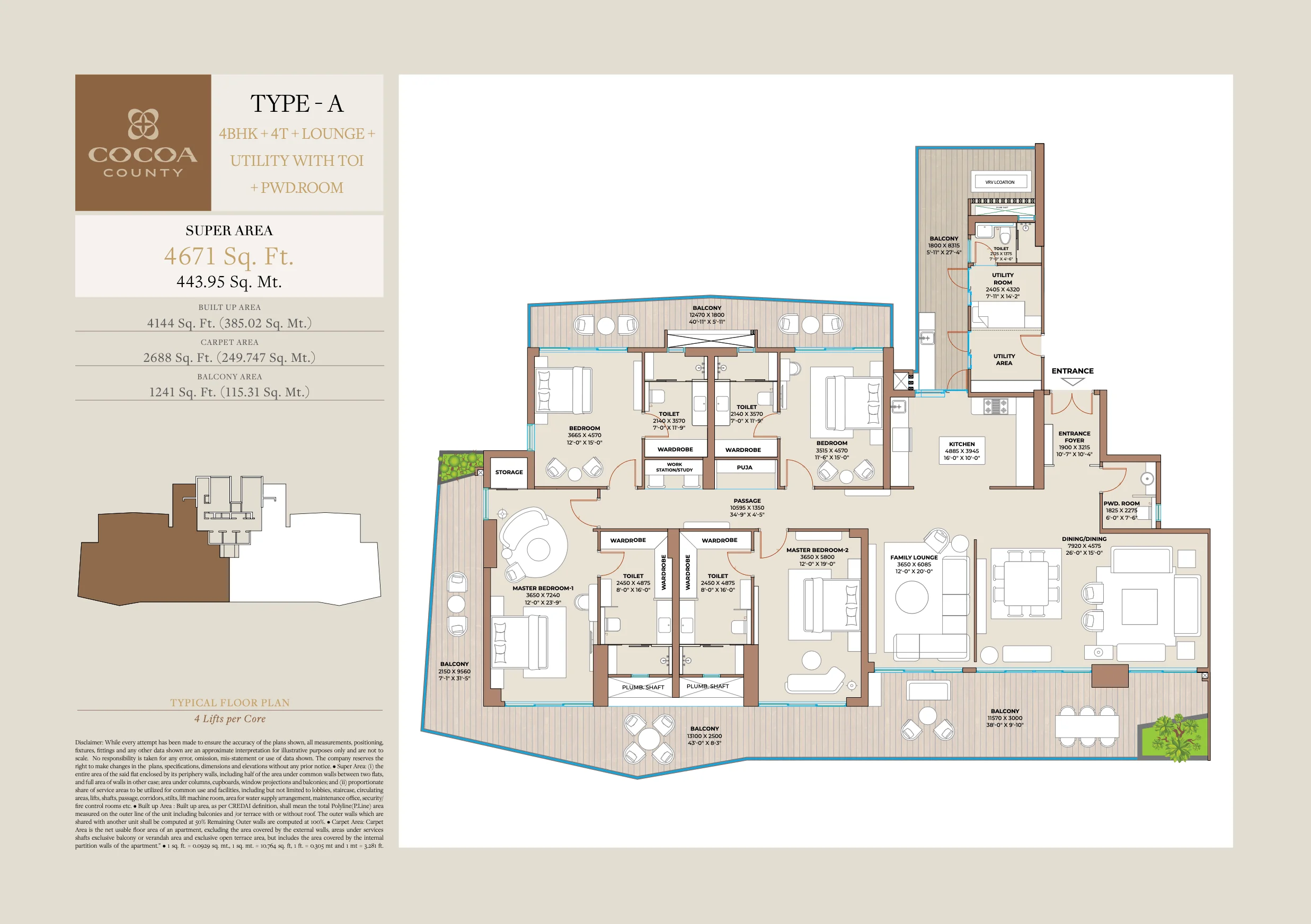 Type A 4 BHK Floor Plan Cocoa County Sector 88A Gurugram