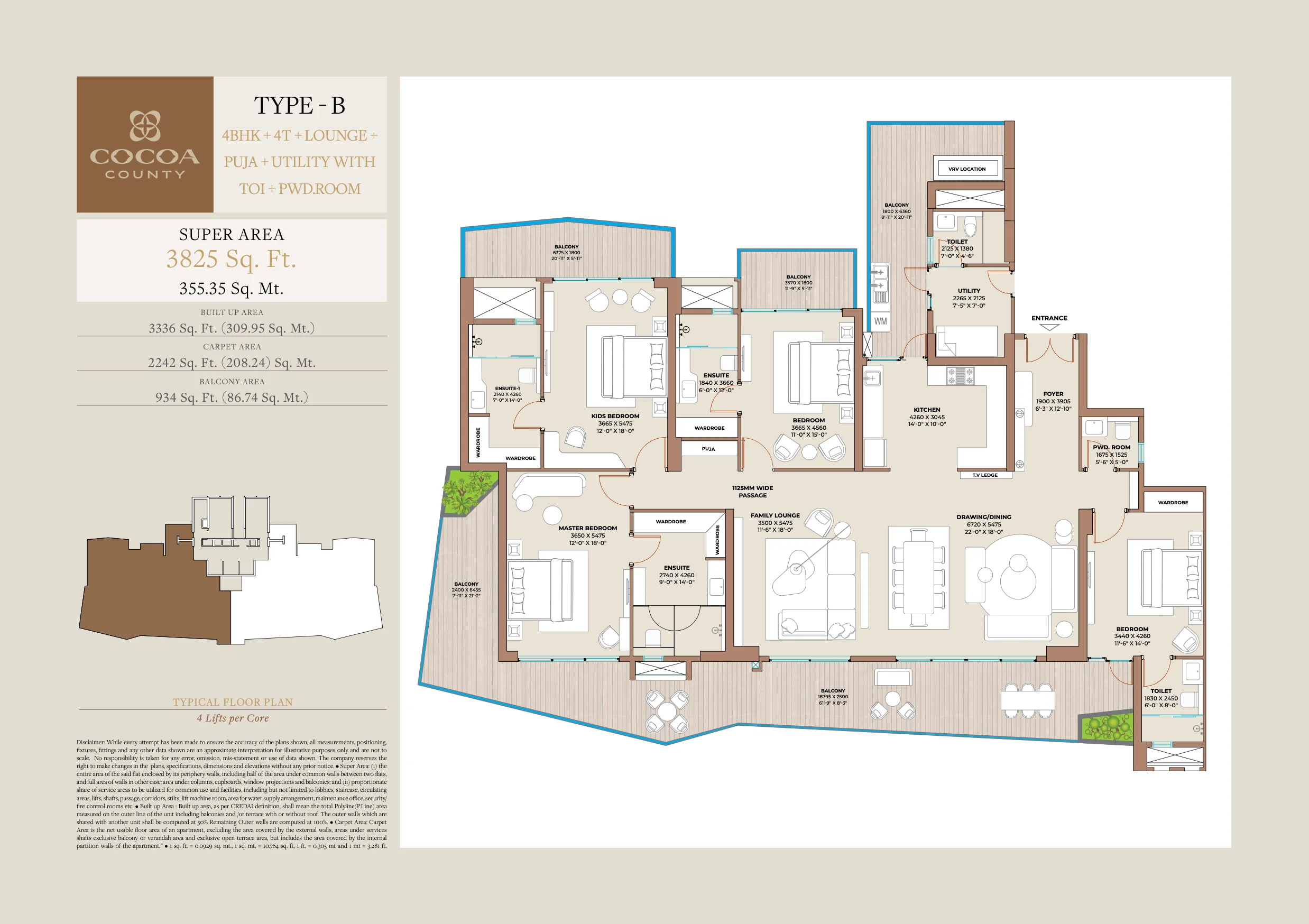 Type B 4 BHK Floor Plan County Cocoa Gurgaon