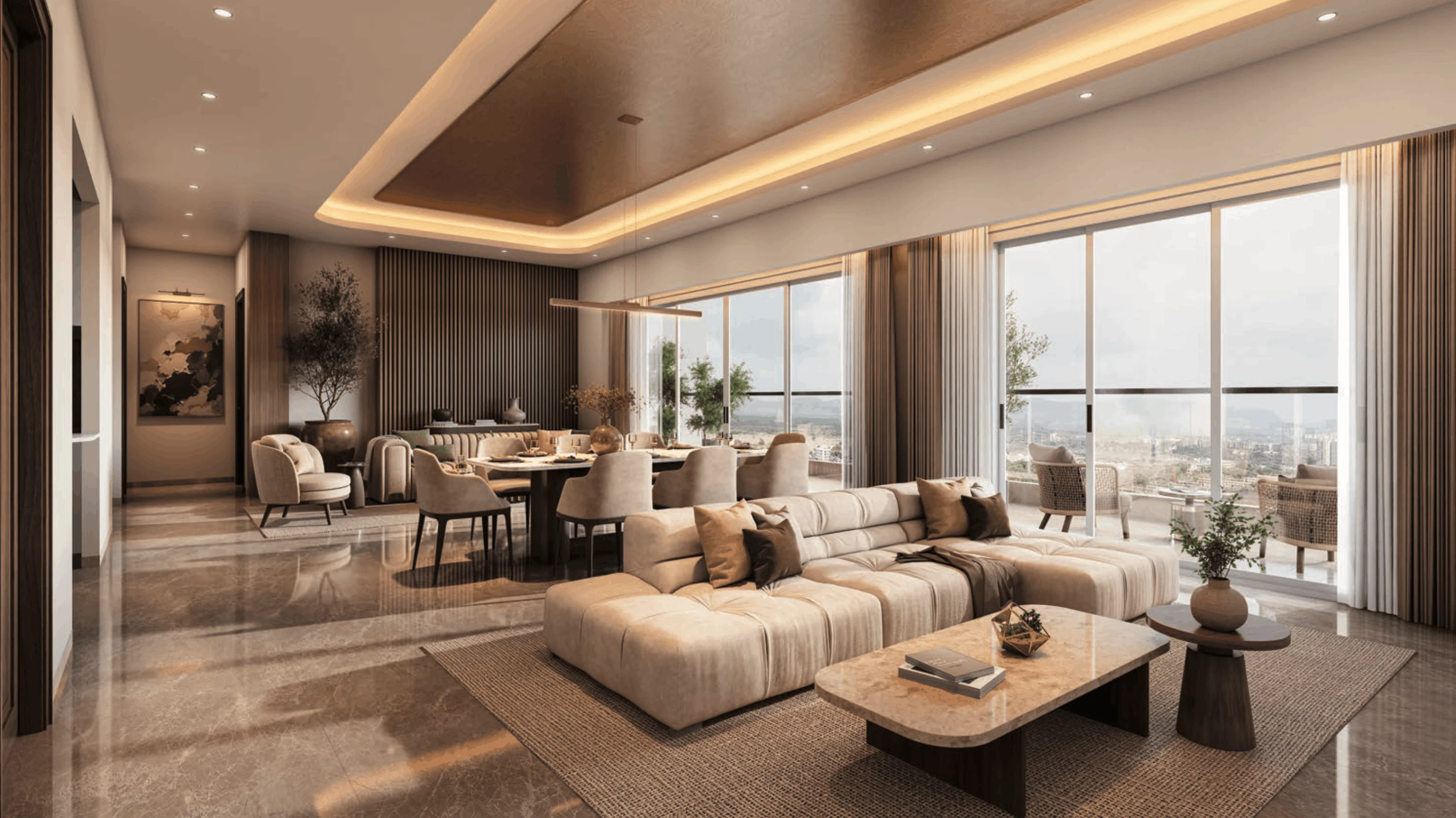 Living & Dining Areas with Imported Marble